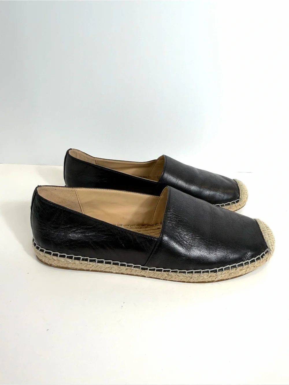 Coach Black Leather Signature Monogram Perforated Espadrille Flats Size 9